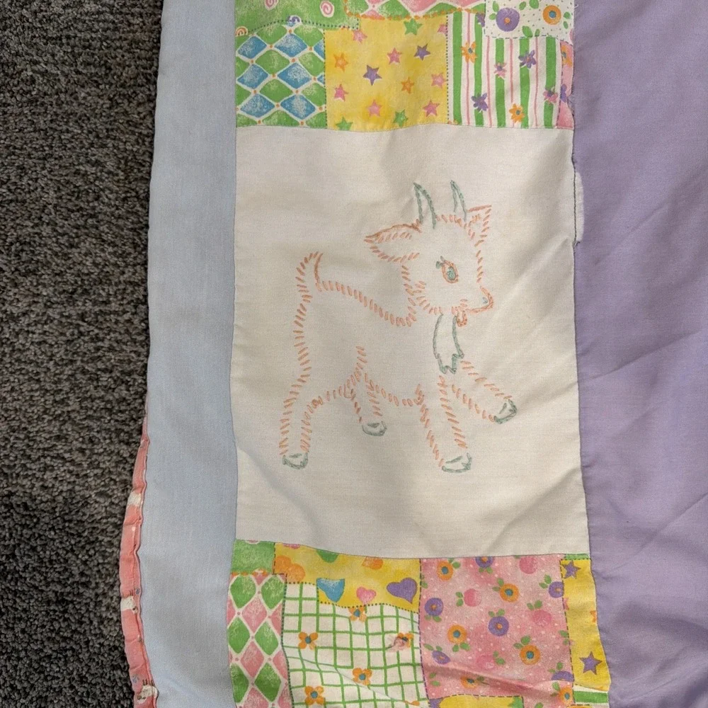 Vintage Handmade Embroidered‎ Baby Quilt